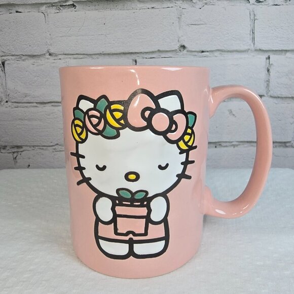 HELLO KITTY PINK OVERSIZED MUG LIKE NEW KITTY HAS FLOWER HALO - Picture 1 of 5